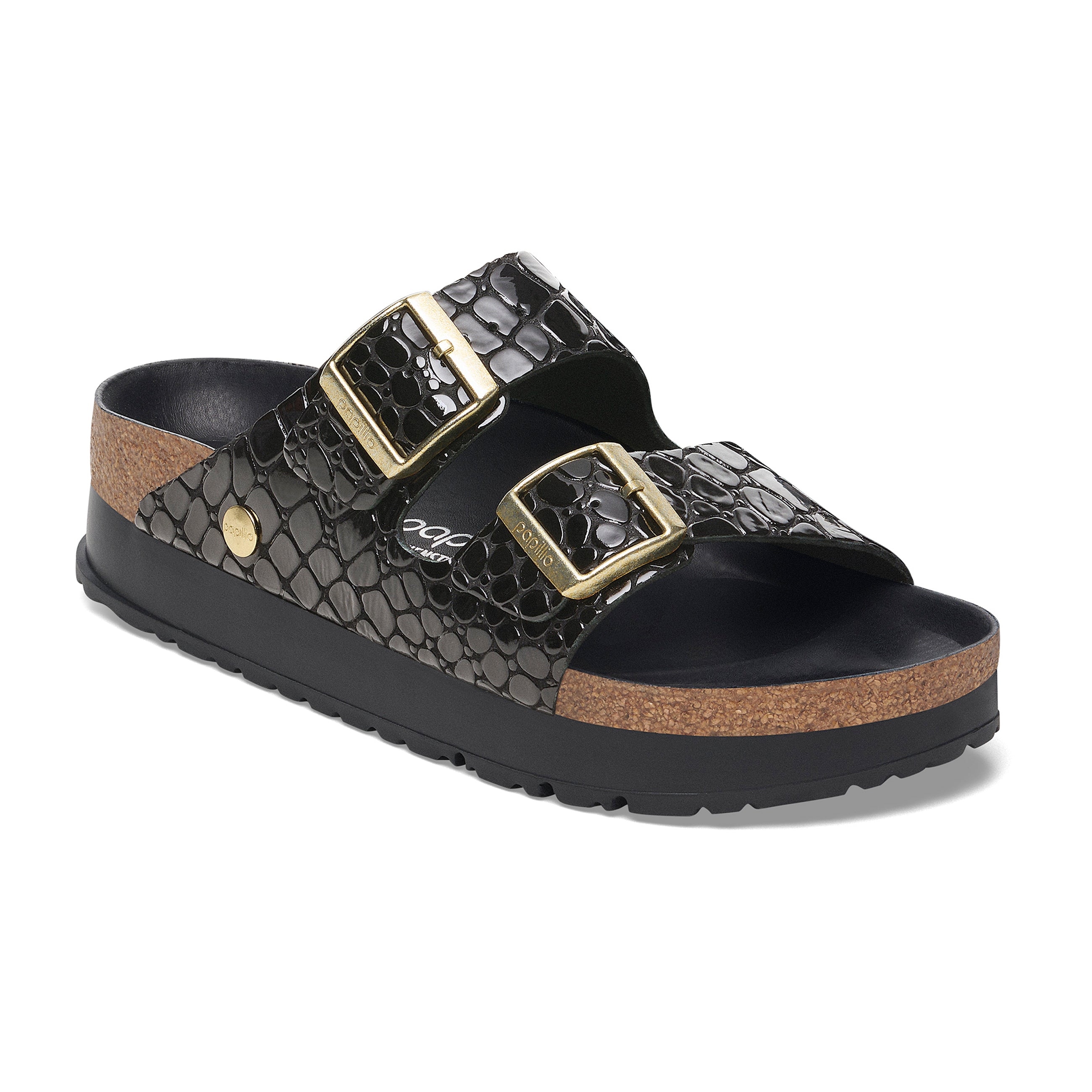 Arizona Flex Platform Shiny Croc Black Embossed Patent Leather